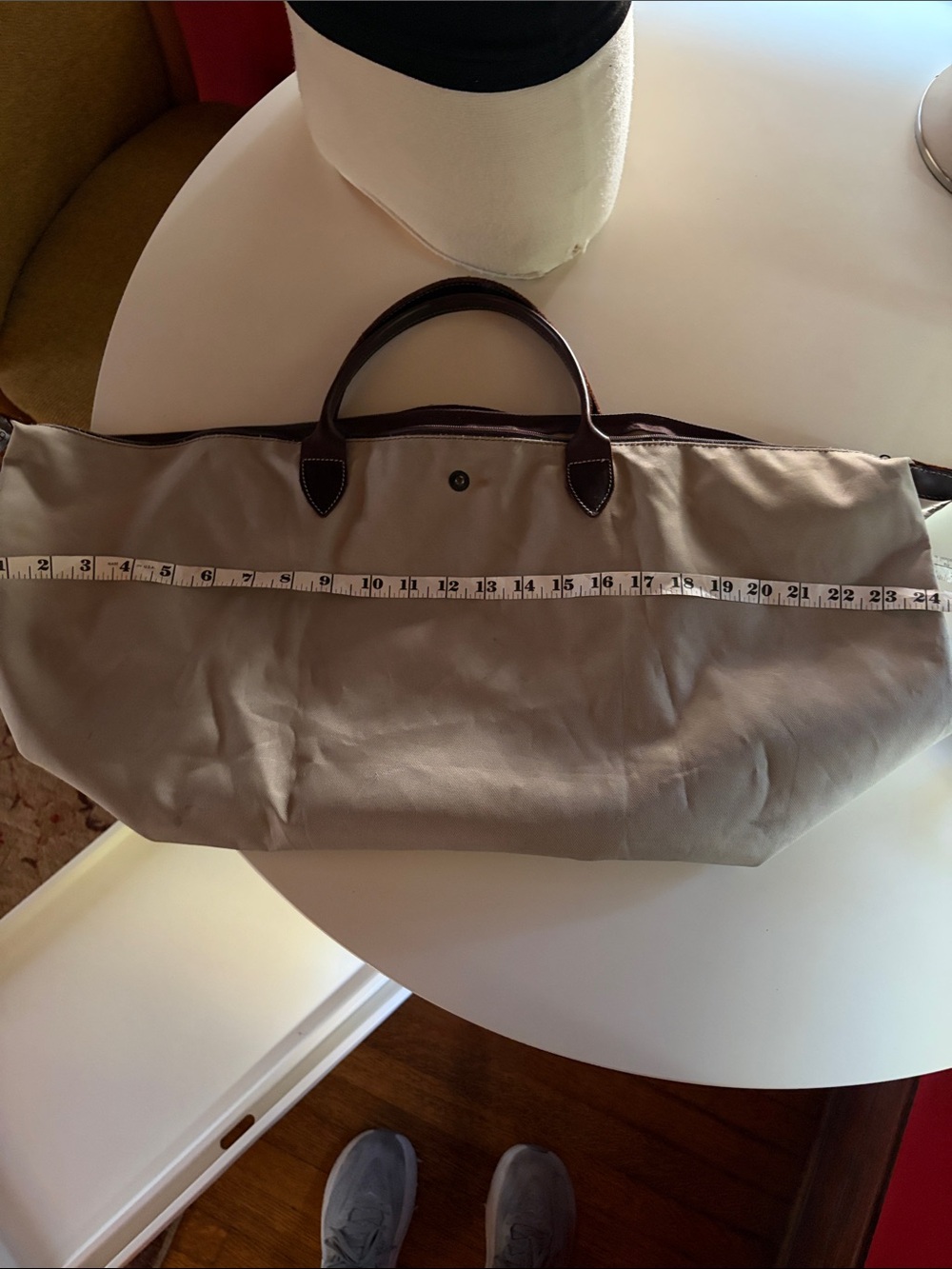 El Portezuelo Canvas Tote with Brown Leather Trim - Longchamp Style - Picture 13 of 15